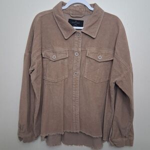 Empyre Camel Corduroy Shirt Jacket Raw Hem Neutral Shacket Women's Large